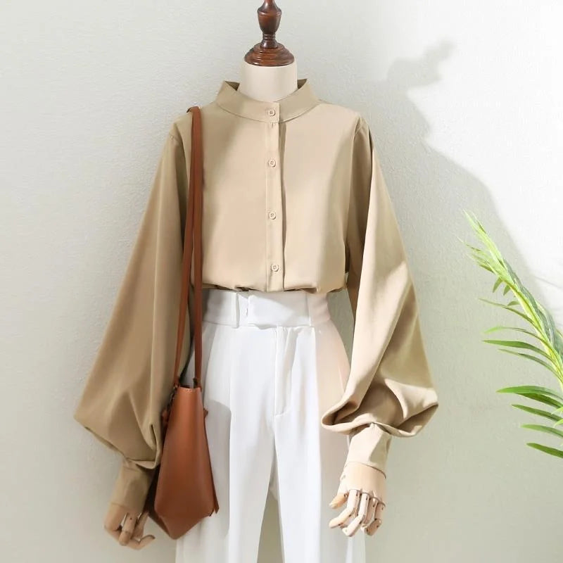 Blouses Long Lantern Sleeve Stand Collar