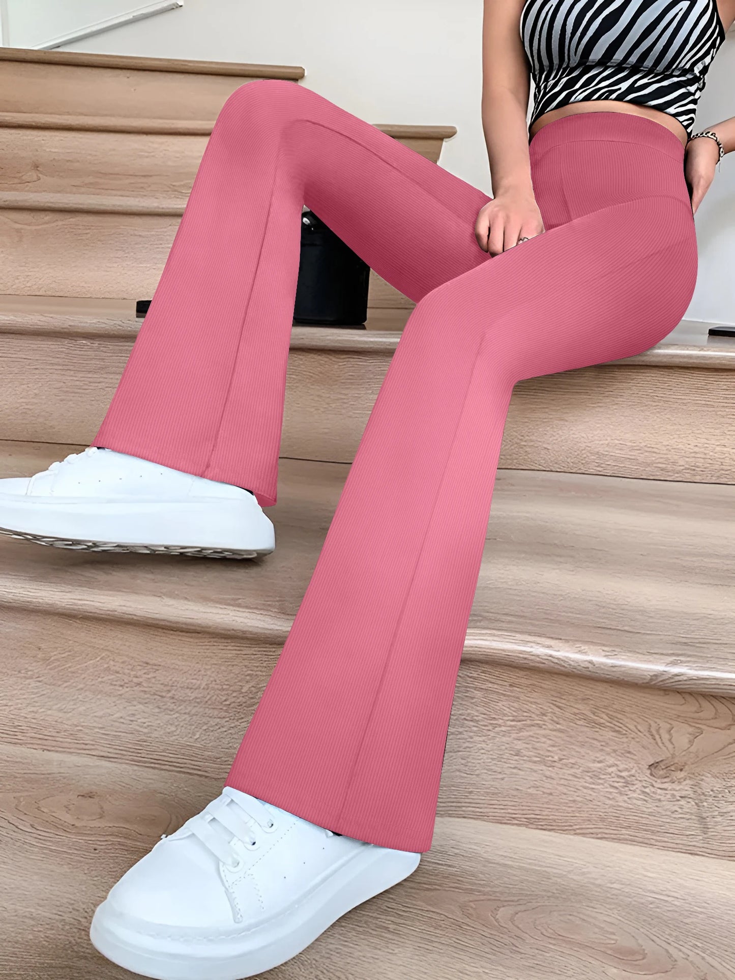 Flared Pants  Slim Solid Color High Waist