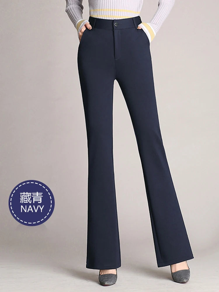 Casual Front Zipper Flared Pants High Waist