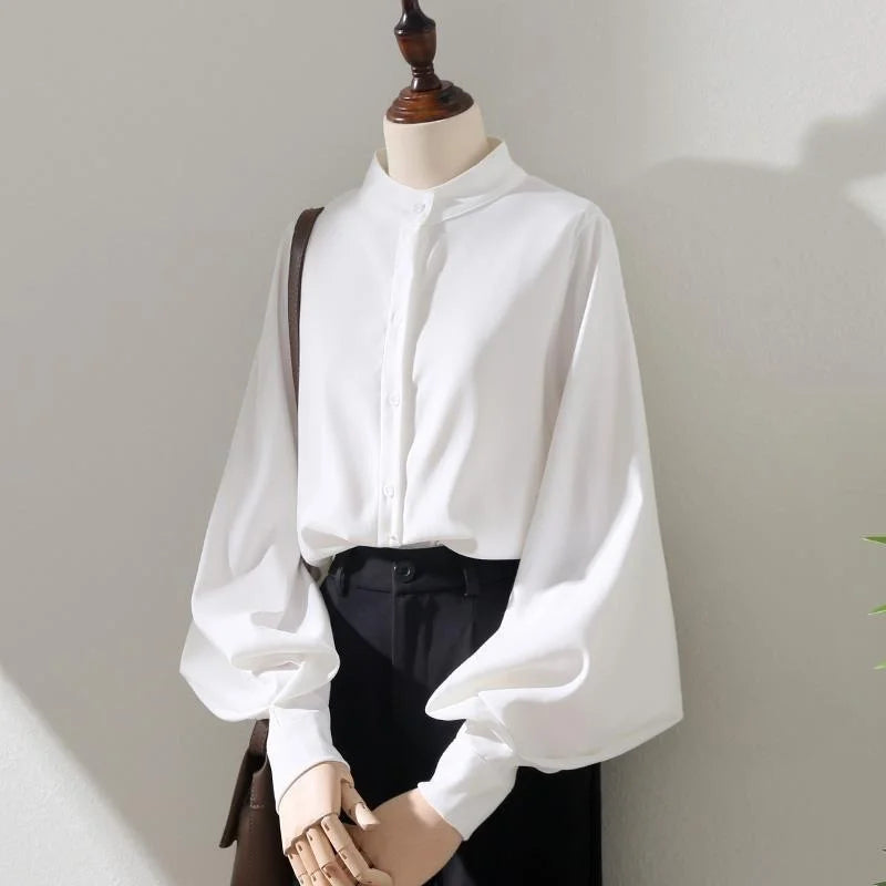 Blouses Long Lantern Sleeve Stand Collar