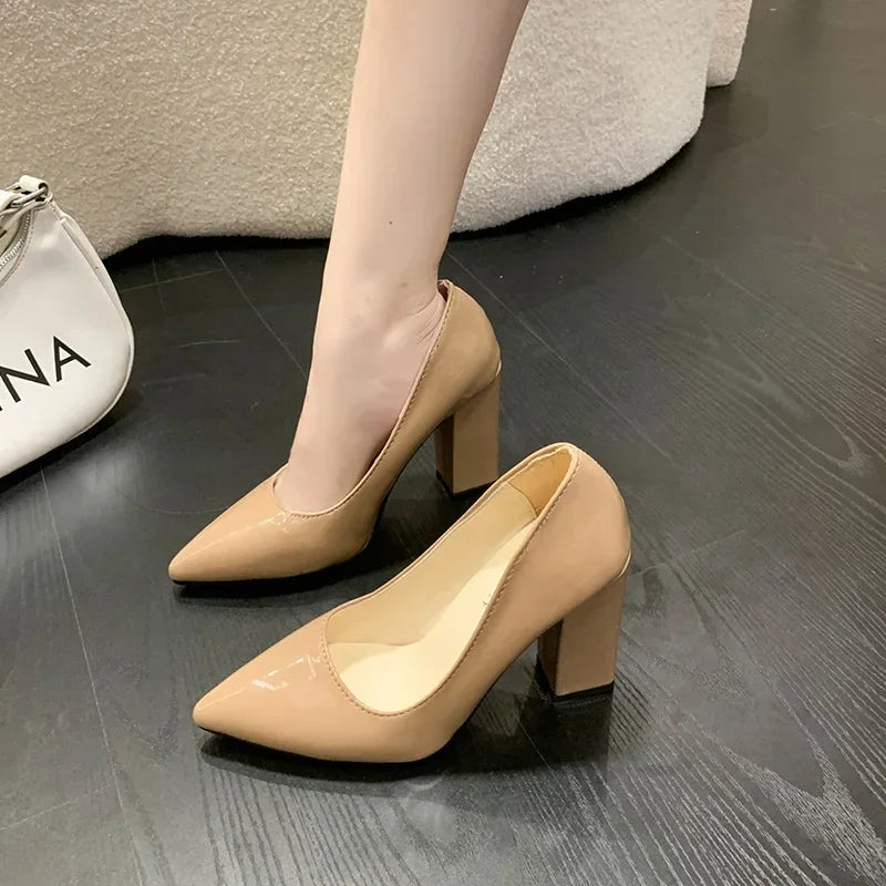 Square Heels Pumps Patent Leather