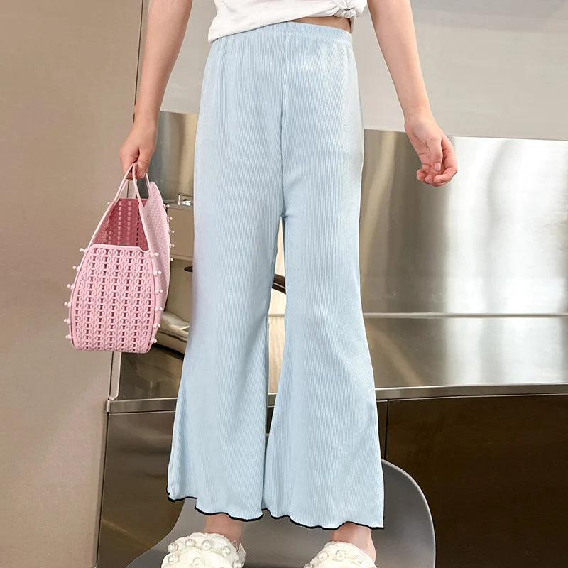 Children's solid color bell bottoms elastic waist