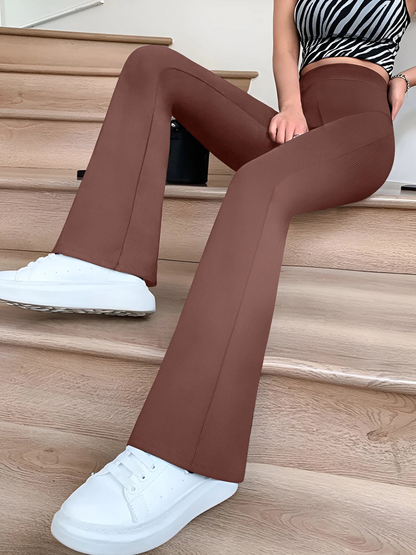 Flared Pants  Slim Solid Color High Waist
