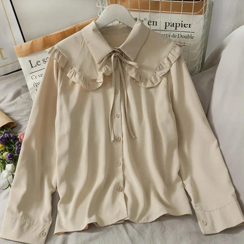 Women Chiffon  Lace Up Loose Blouses