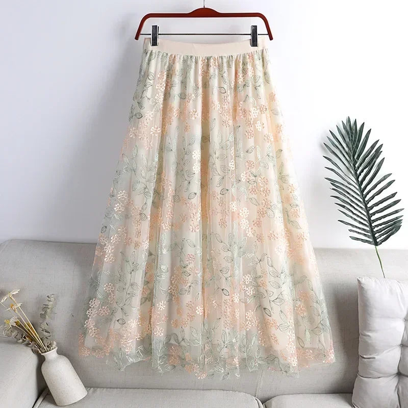 Casual Summer Embroidery Long Skirt