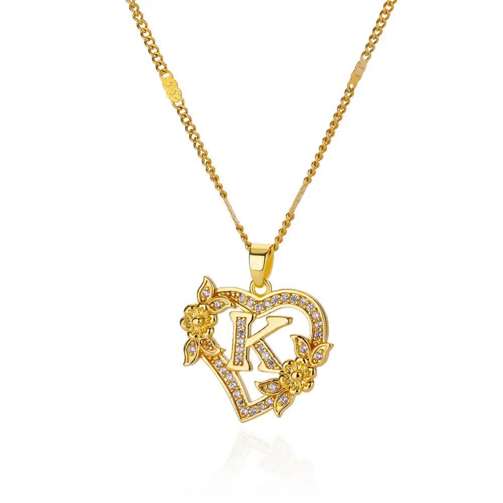 Heart Initial, Gold Color Stainless Steel Chain