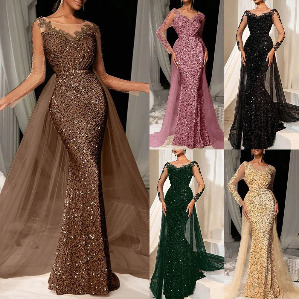 Elegant  Dress Long Sleeve Lace Evening Gown