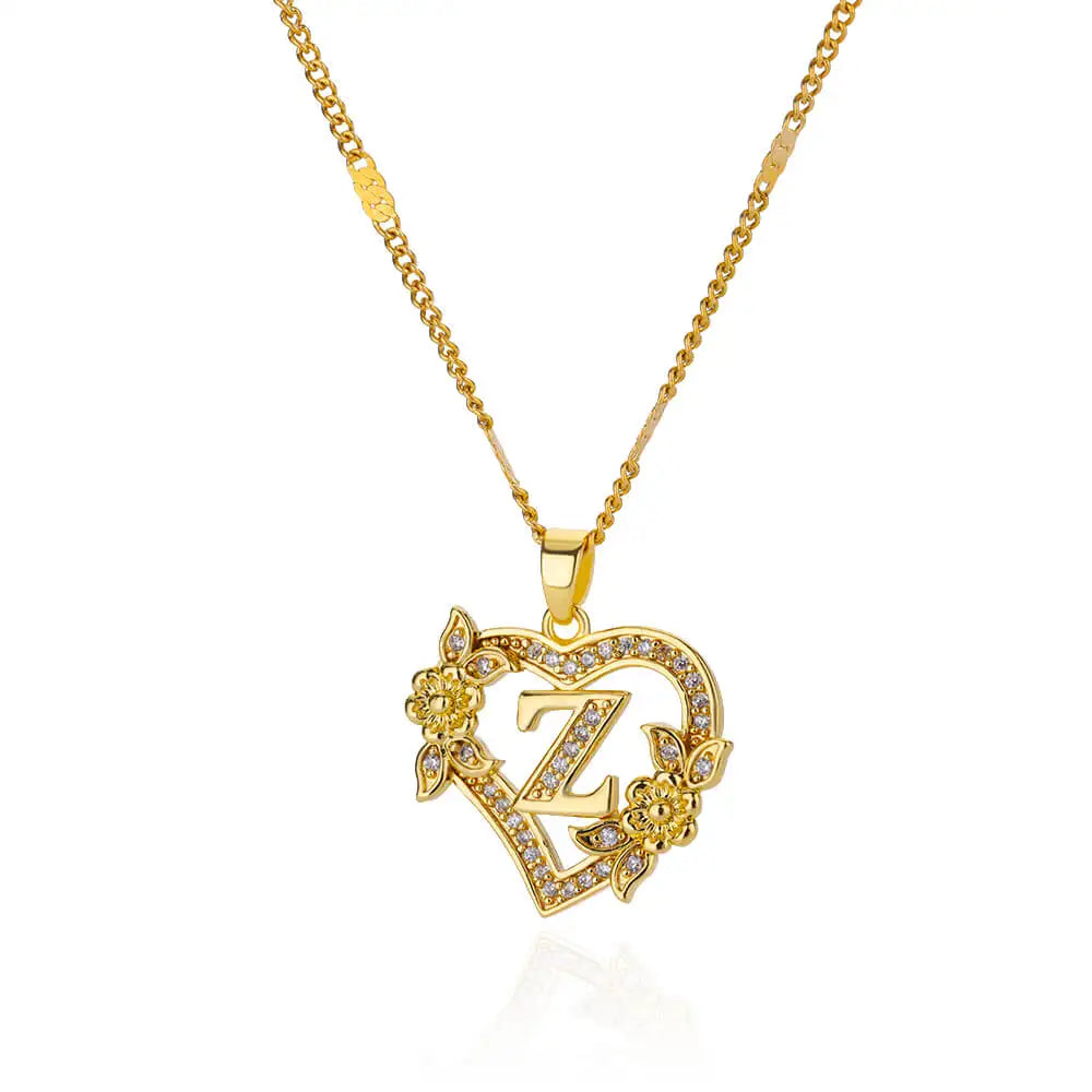 Heart Initial, Gold Color Stainless Steel Chain