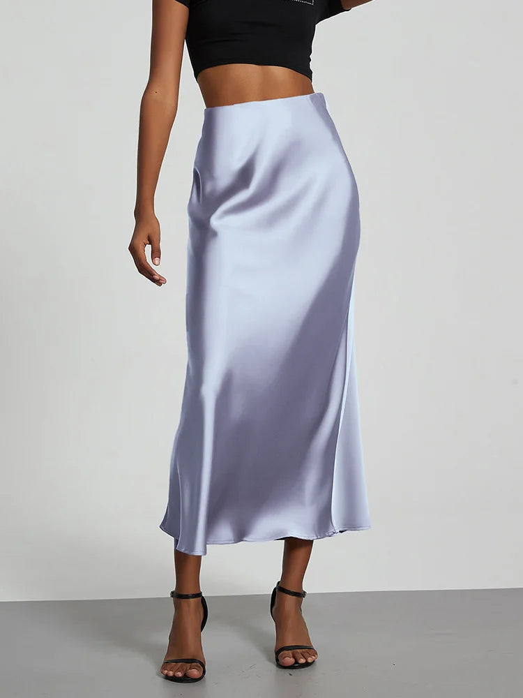 Satin Long Skirt High Waist