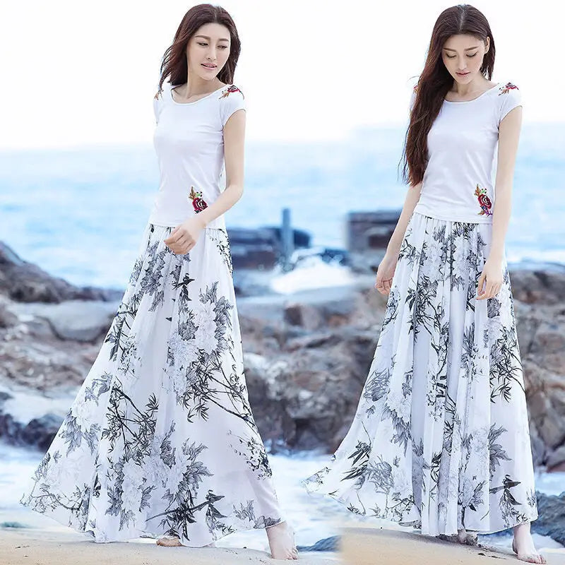 Full Long Skirt A-Line Chiffon Skirt