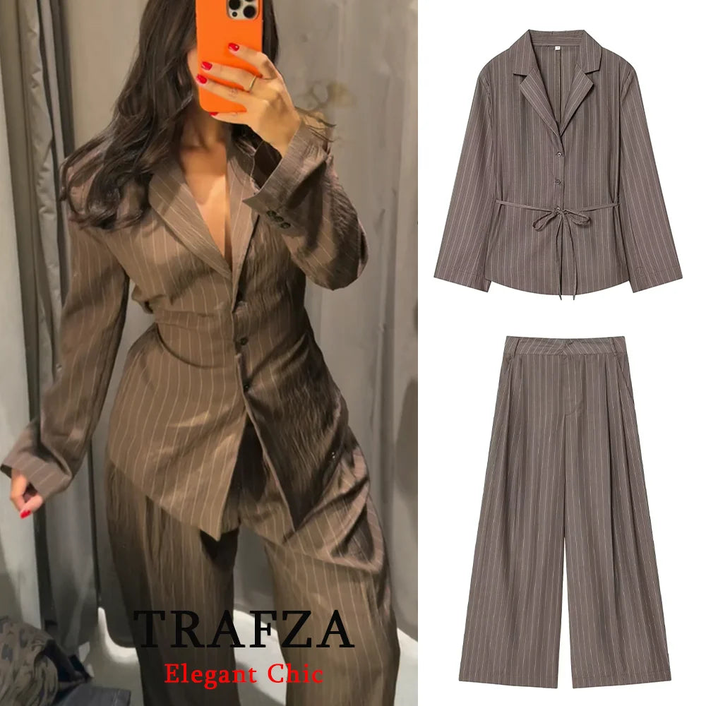 Striped Blazer Suit Slim Blazer Wide-leg Pants