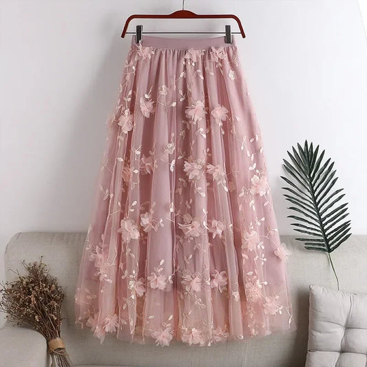 Casual Summer Embroidery Long Skirt