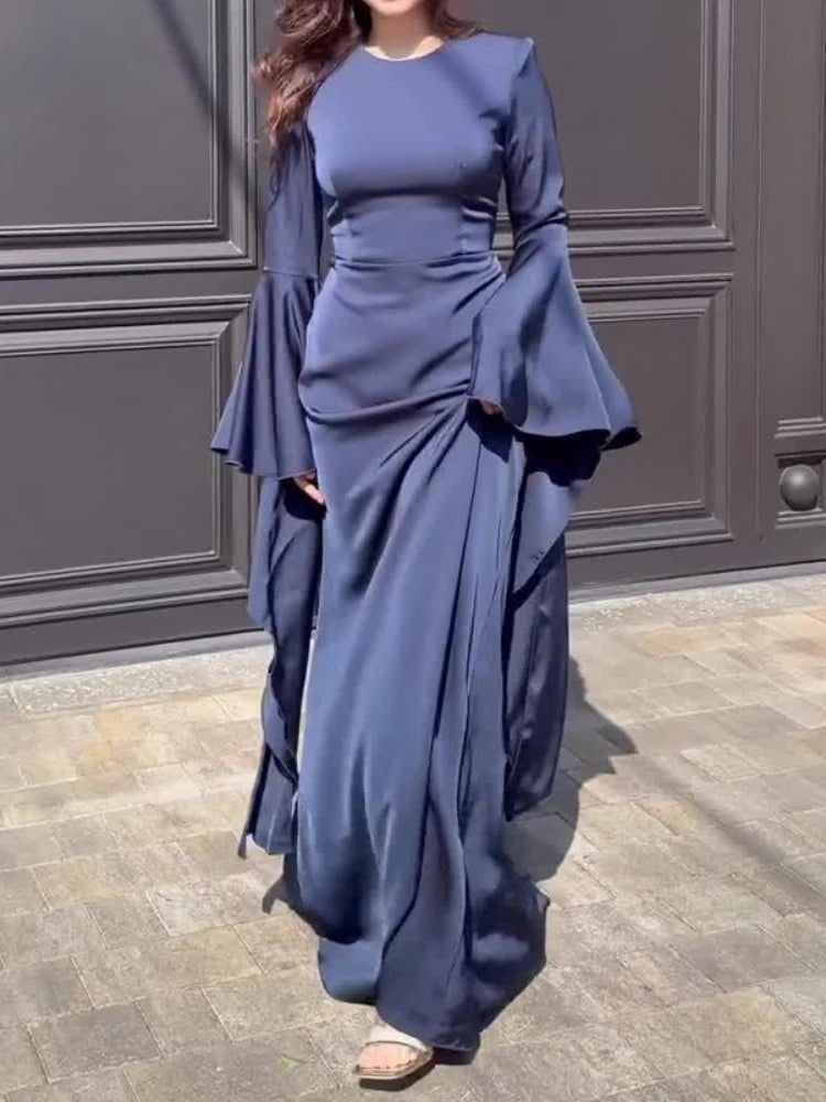 Solid Color O Neck Chiffon Big Swing Sleeves