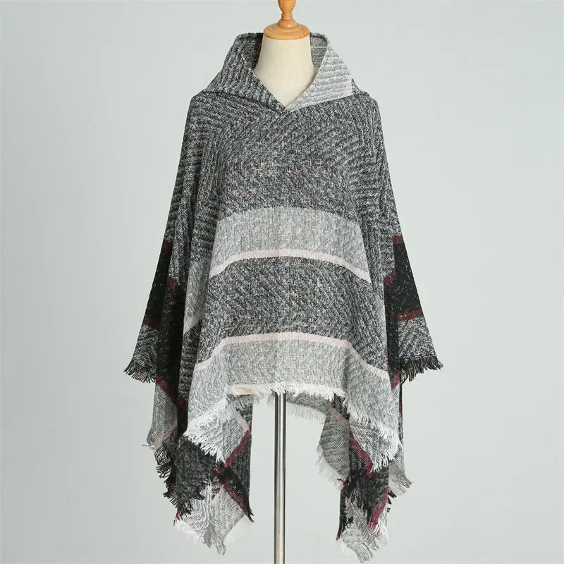 Winter Women Hooded Cape Wrap Scarf Poncho