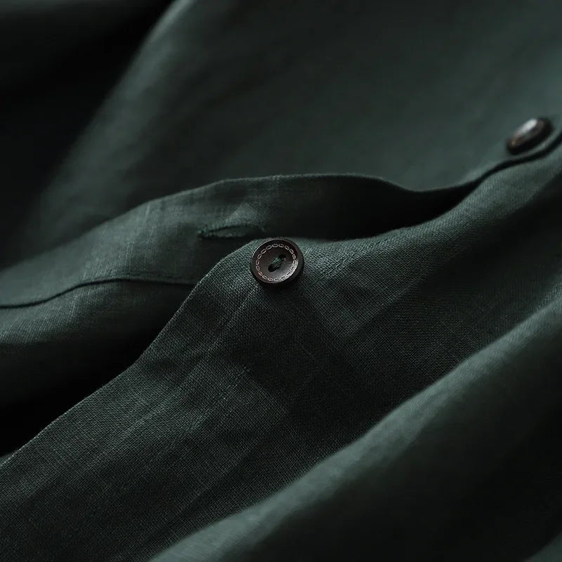 Washable Linen Cuff Sleeve Long Dress