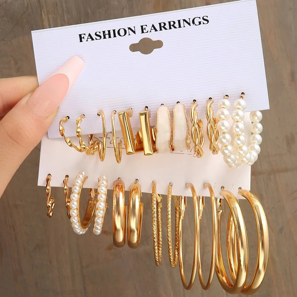 Circle Hoop Earring Gold Color Pearl Earring