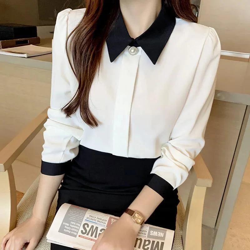 Casual Long Sleeve Turn-down Collar Tops