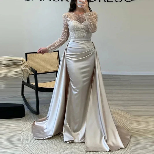 Elegant Satin Sequin Stitching  High Waist Dress