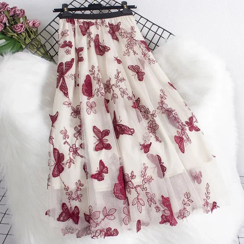 Casual Summer Embroidery Long Skirt