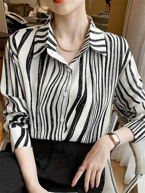 Luxury Shirts Texture Striped Print  Long Sleeve
