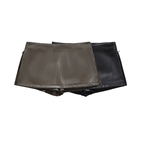 Low Rise Skirts Split Leather Skirt With Shorts