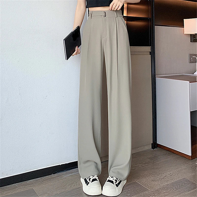 Solid Color High Waist Loose Trousers