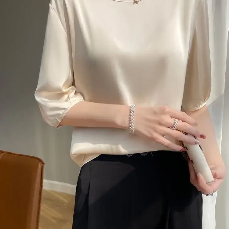 Lady's half Sleeve tops O-Neck pullover