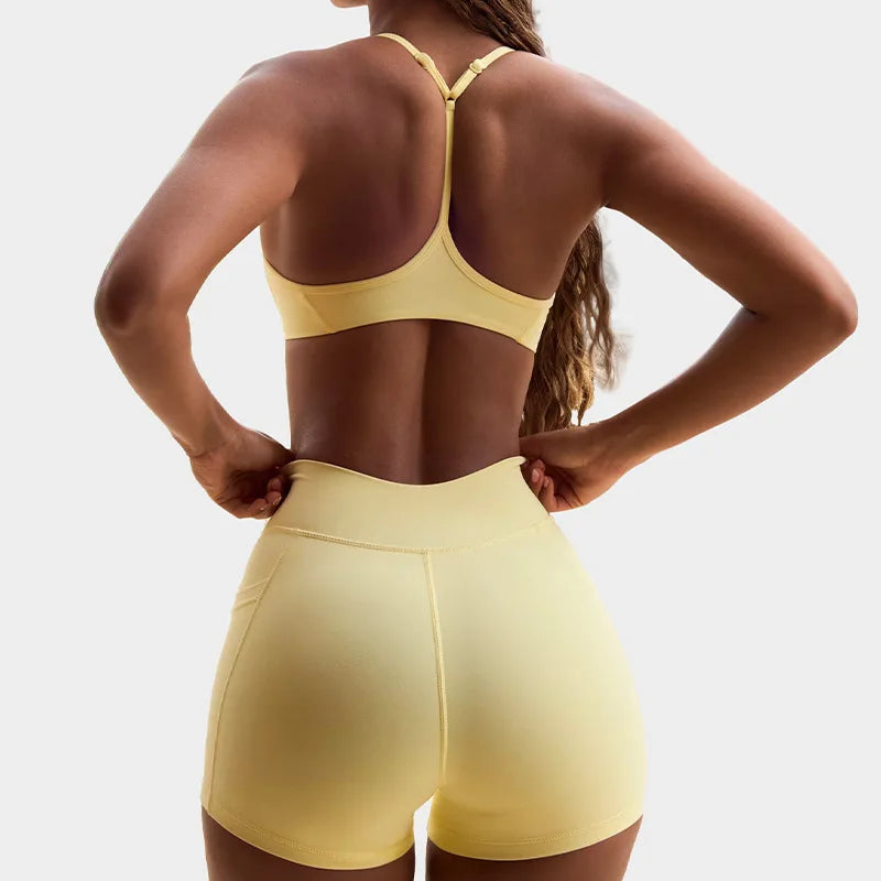 Set 2PCS  Fitness Bra High Waist Shorts