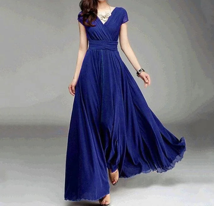 Short-Sleeved Chiffon Evening Dress, Party Dress,