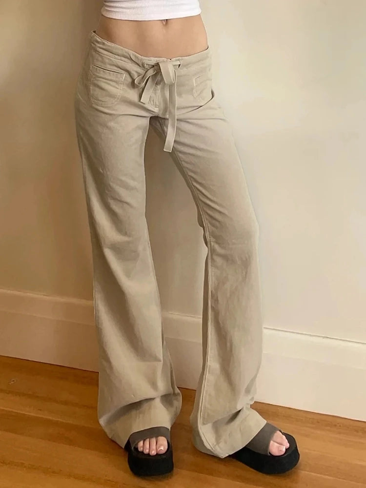 Low Rise Chic Lace-Up Straight Trousers Pants