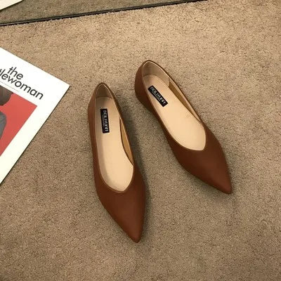 Flats Solid Color Leather Shoes Flat Heel