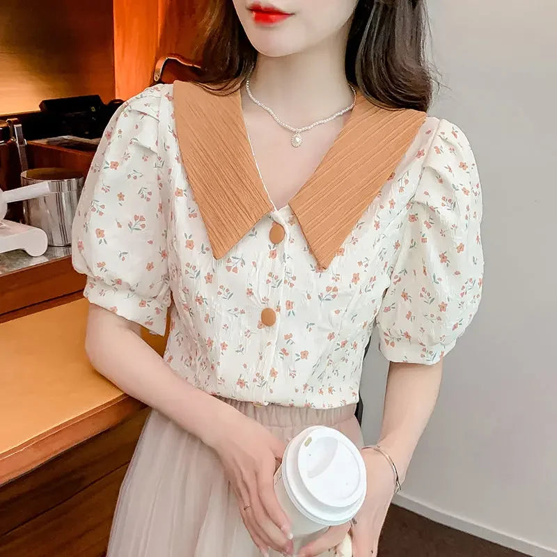 Button Up Short Sleeve Blouse