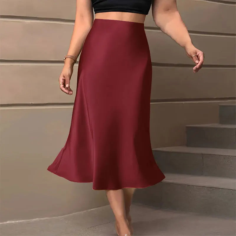 Satin Skirts  High Waist A-line Elegant
