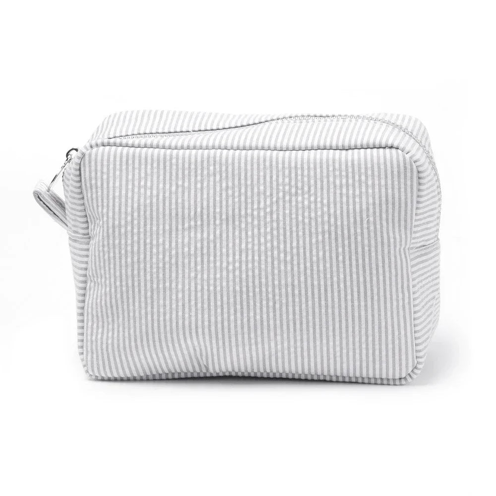 Seersucker Ruffle Cosmetic Travel Bag Makeup Bag