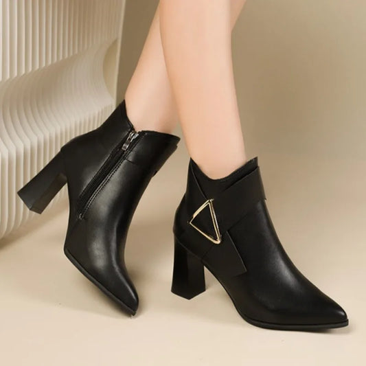 High Heel Short Sexy Pointed Leather Waterproof