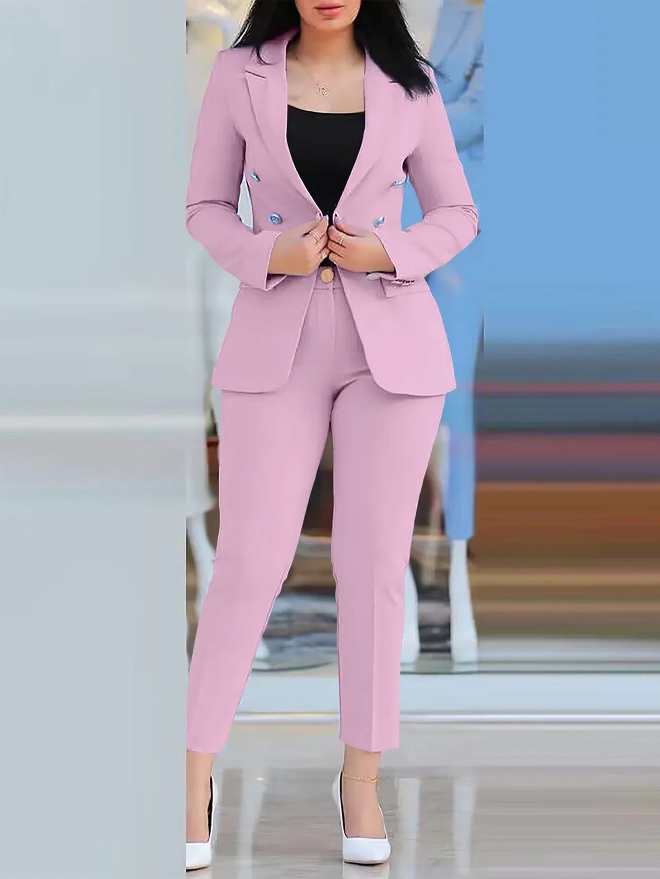 2pcs Long Sleeve Blazer Jacket Pencil Pants