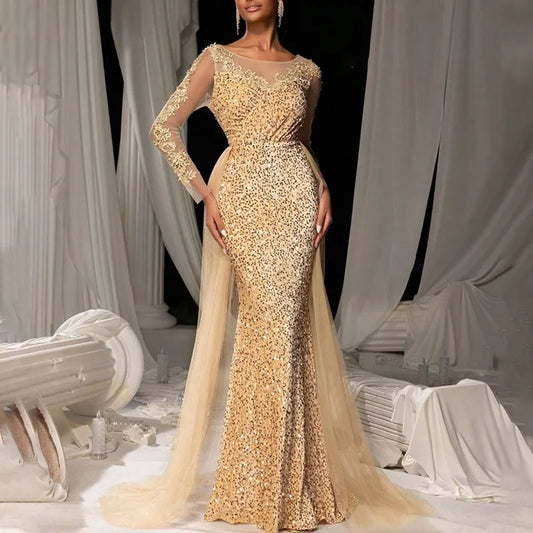 Elegant  Dress Long Sleeve Lace Evening Gown