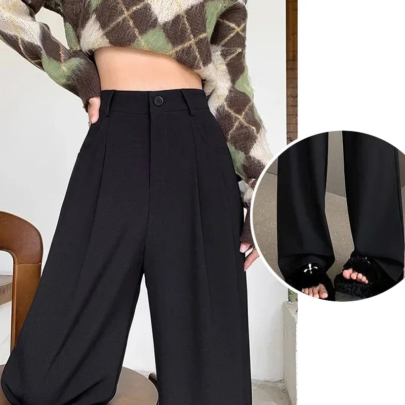 Suit Pants Breathable  High Waist Wide Leg