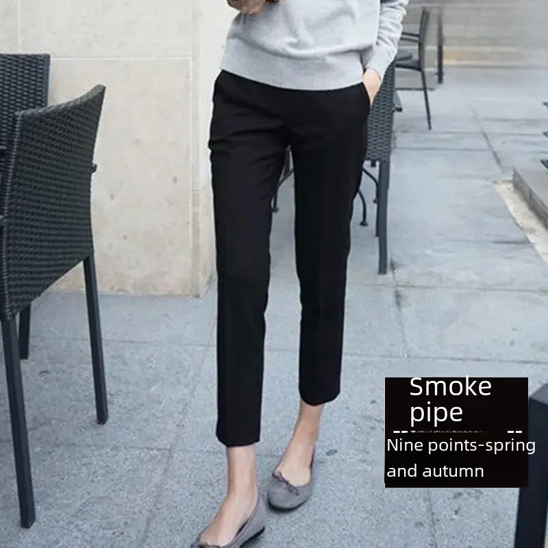 Black High-waisted Slimming Straight-leg Suit Pants
