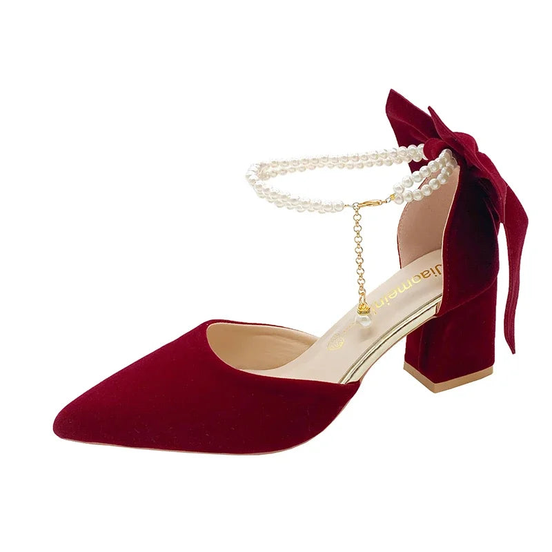 Pretty Big Bowtie Women's Thick Heel Pumps