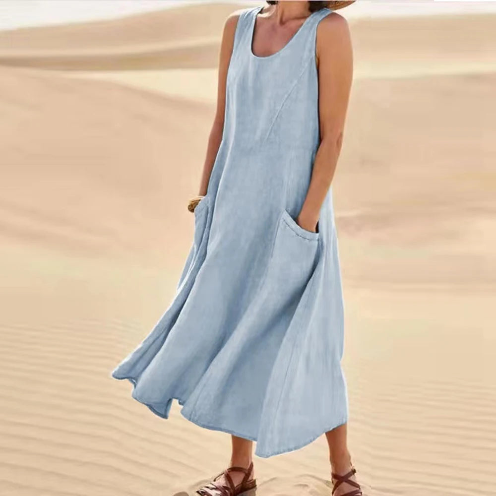 Cotton Linen Sleeveless Dress  Summer Pullover
