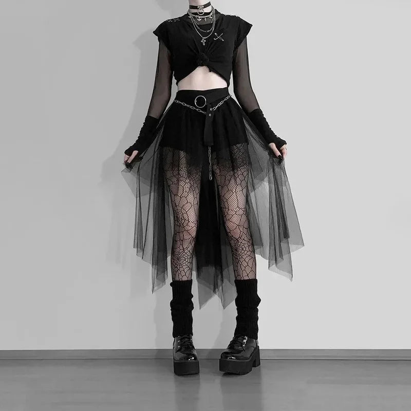 Casual Skirts Punk Net Yarn High-Waisted  Gothic