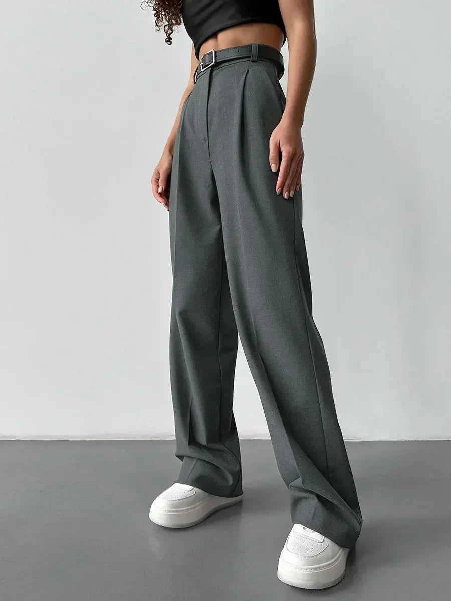 Full Length Trousers High Waist Pants Pockets