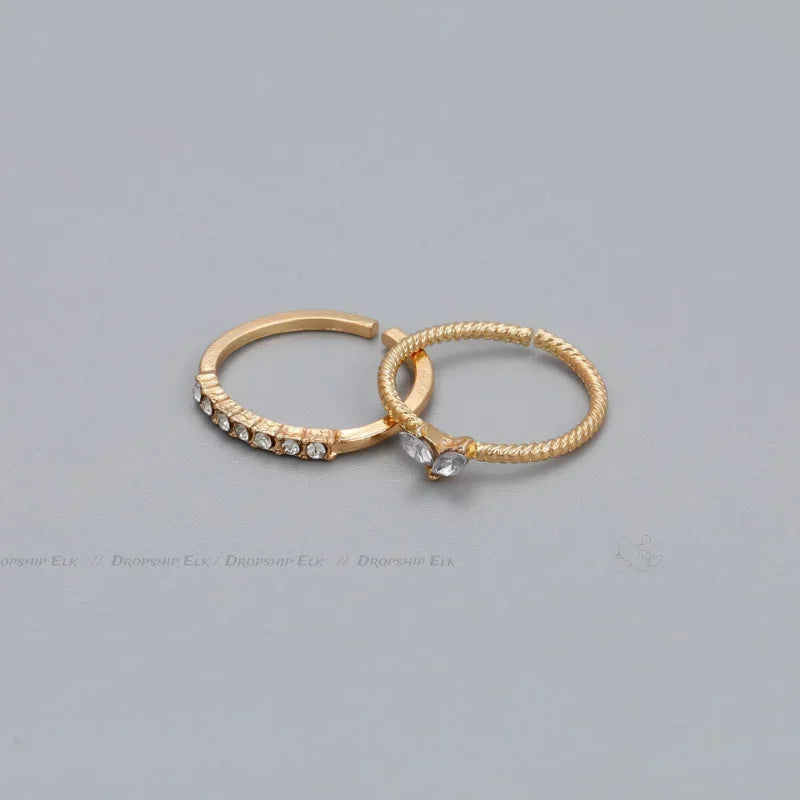 2pcs/set Gold Color Heart Zircon Rings Set