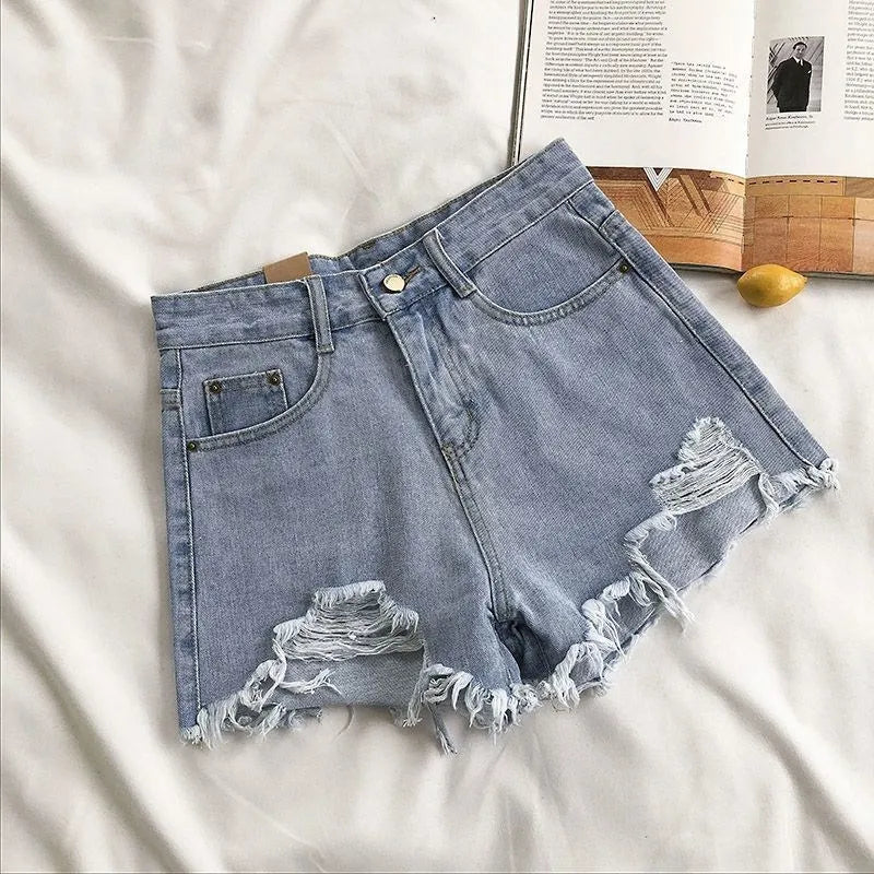 Denim High Waist Ripped Jeans Pocket