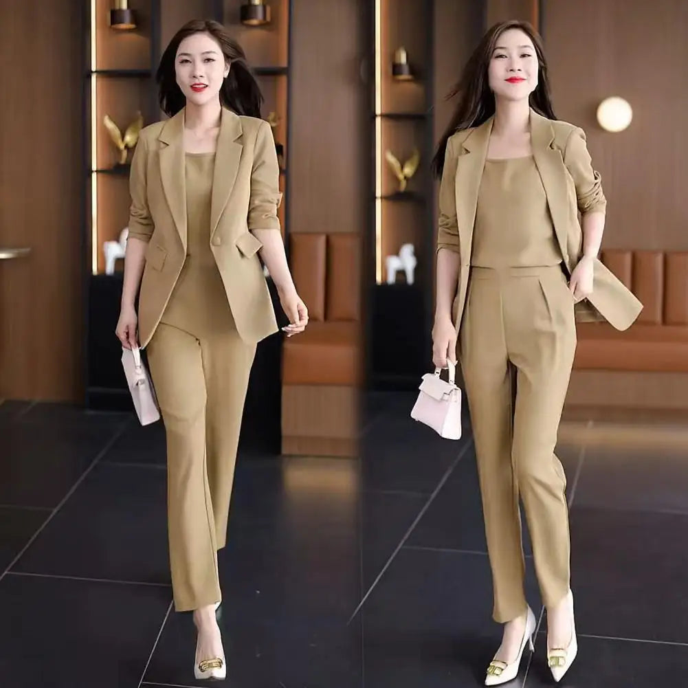 High Waist Pants Set Lapel Cardigan Vest
