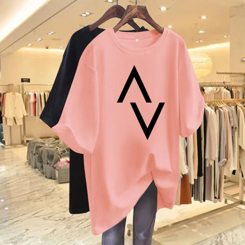 Loose cotton women's T-shirt with elegant sleeves