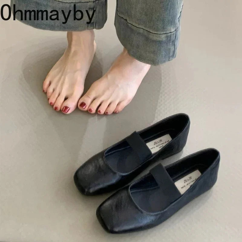 Square Toe Ladies Soft Sole Ballerina Shoes