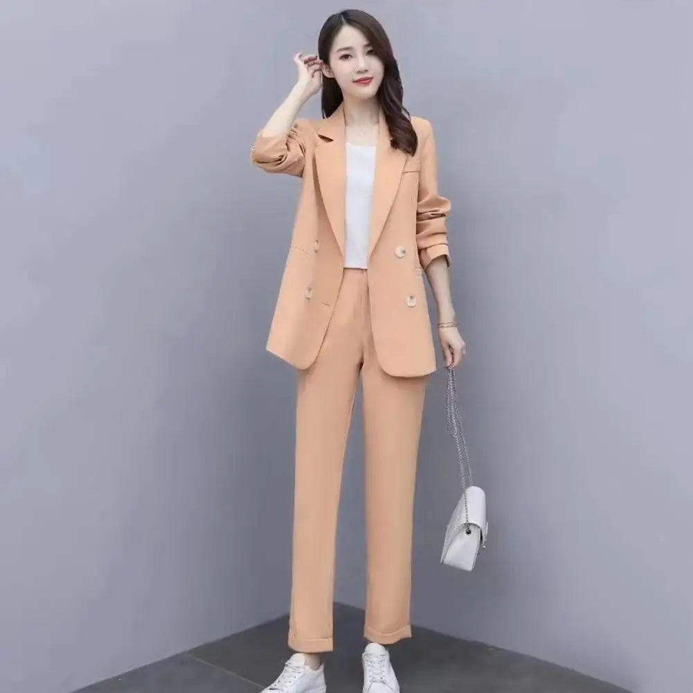 Business Set Double-breasted Coat High Waist Pants