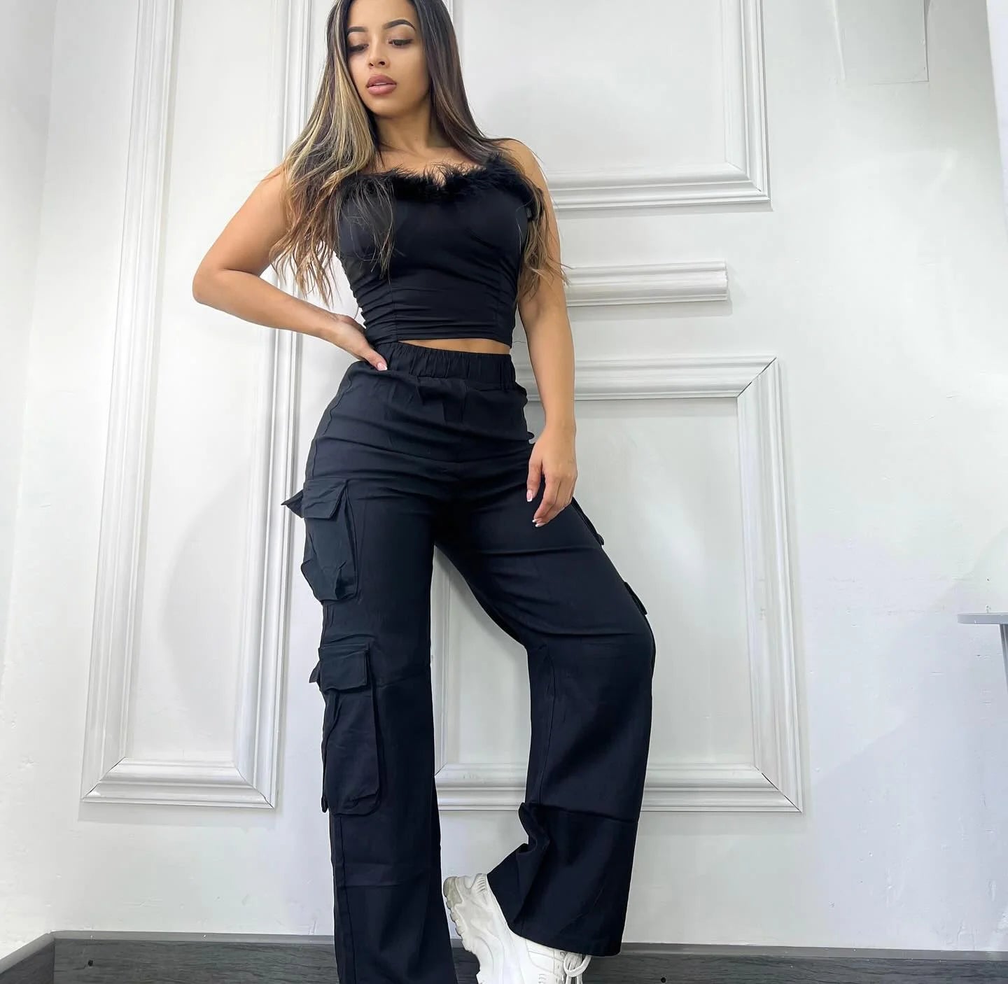 Cargo  High Waist Trousers Leg Slim
